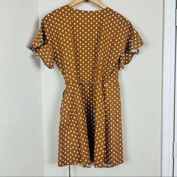 NEW LeRumi x Revolve Polka Dot Sonia Wrap Mini Dress XS Brown - Picture 9 of 10